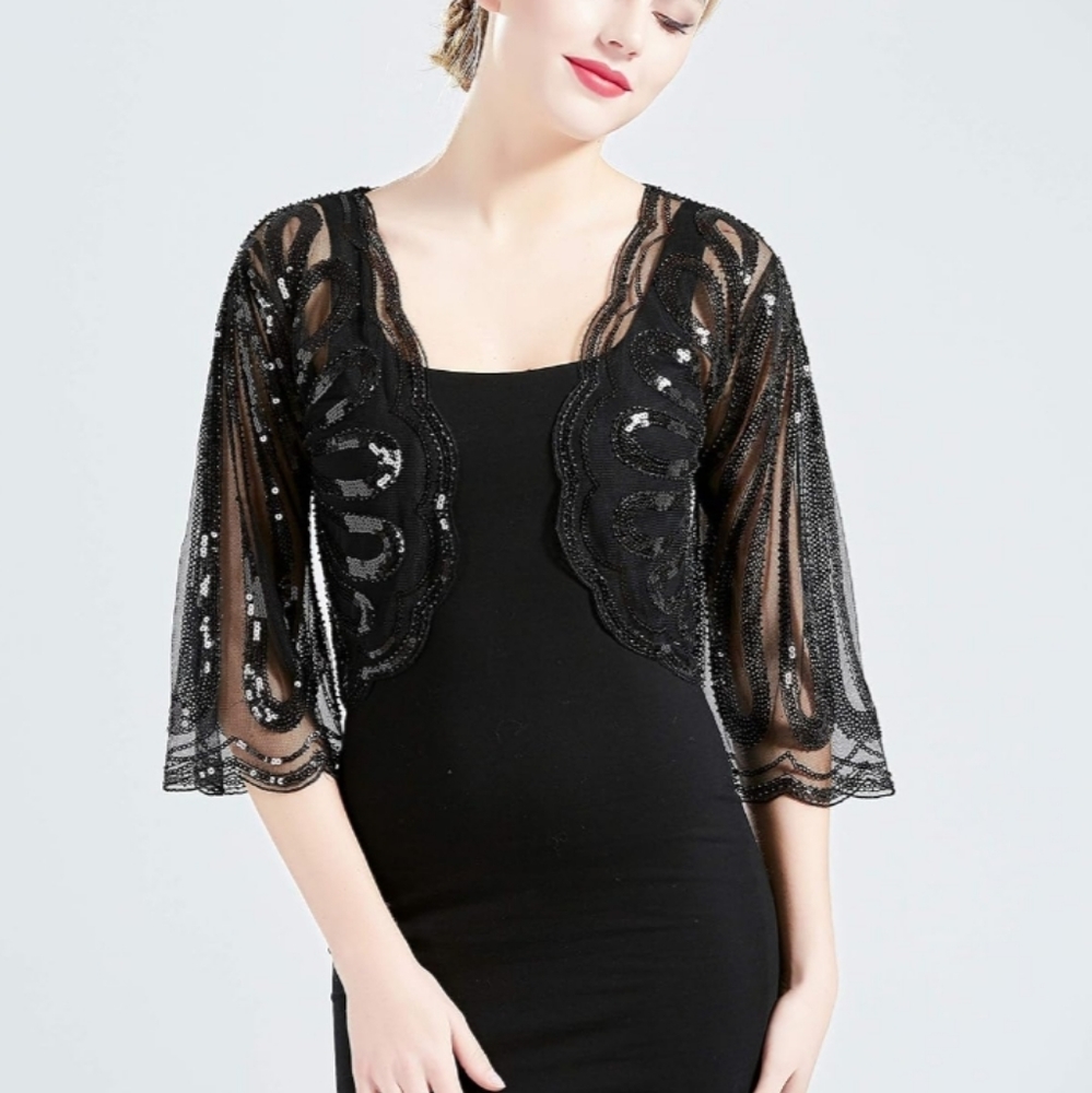 BABEYOND 1920s Sequin Shawl Wrap Gatsby Beaded Evening Cape Flapper Bolero Shrug